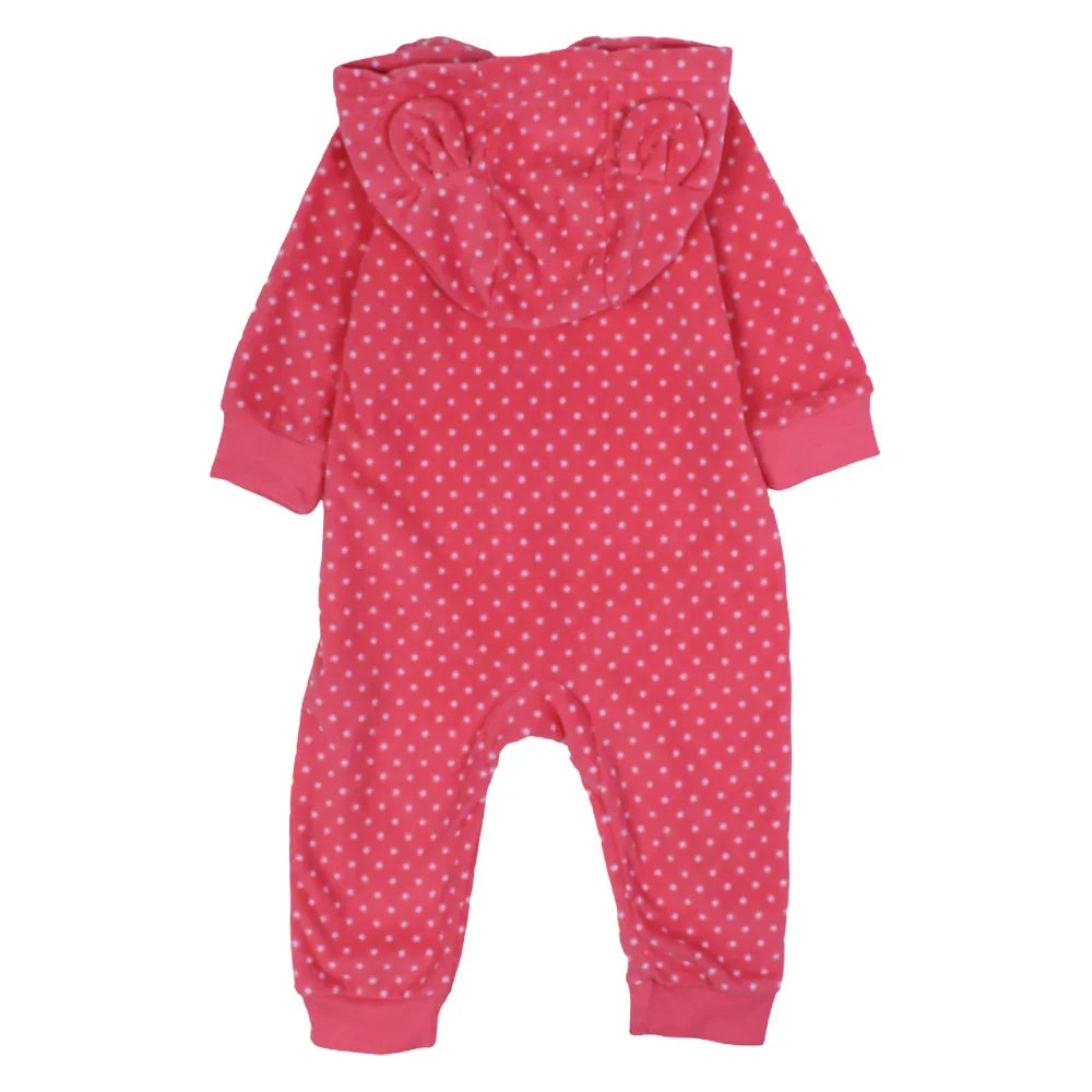 Baby Girls Hooded Footless Onesie – Fuchsia with Polka Dots