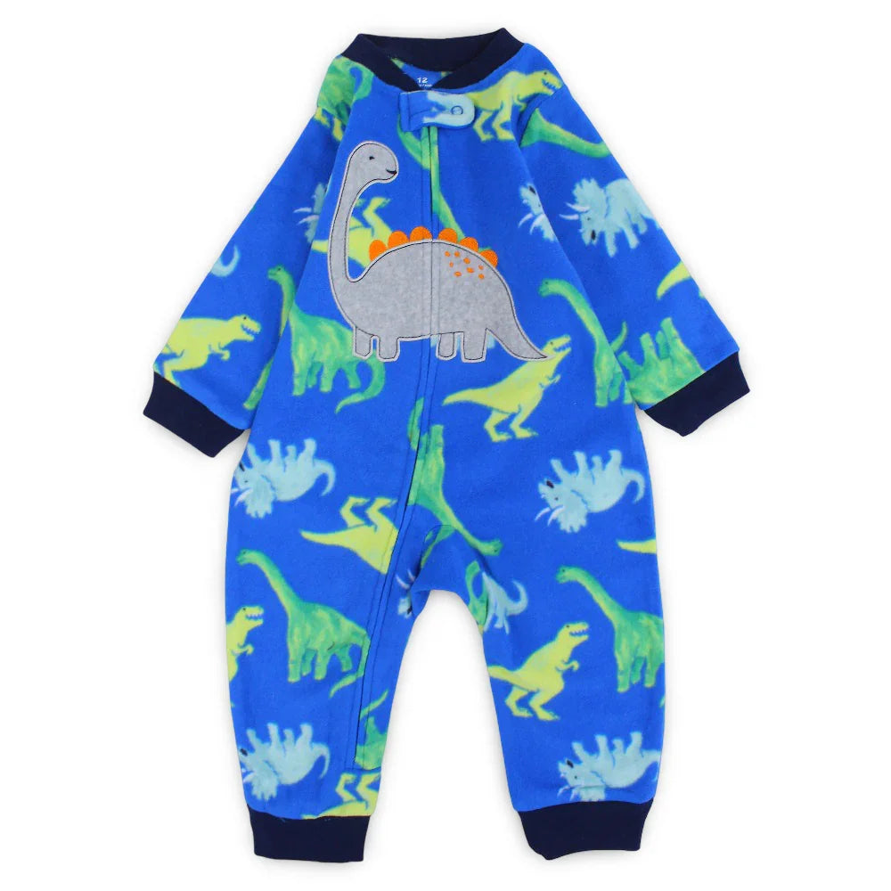 Baby Boys Fleeced Footless Onesie – Blue with Dinos Print