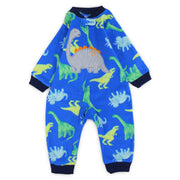Baby Boys Fleeced Footless Onesie – Blue with Dinos Print