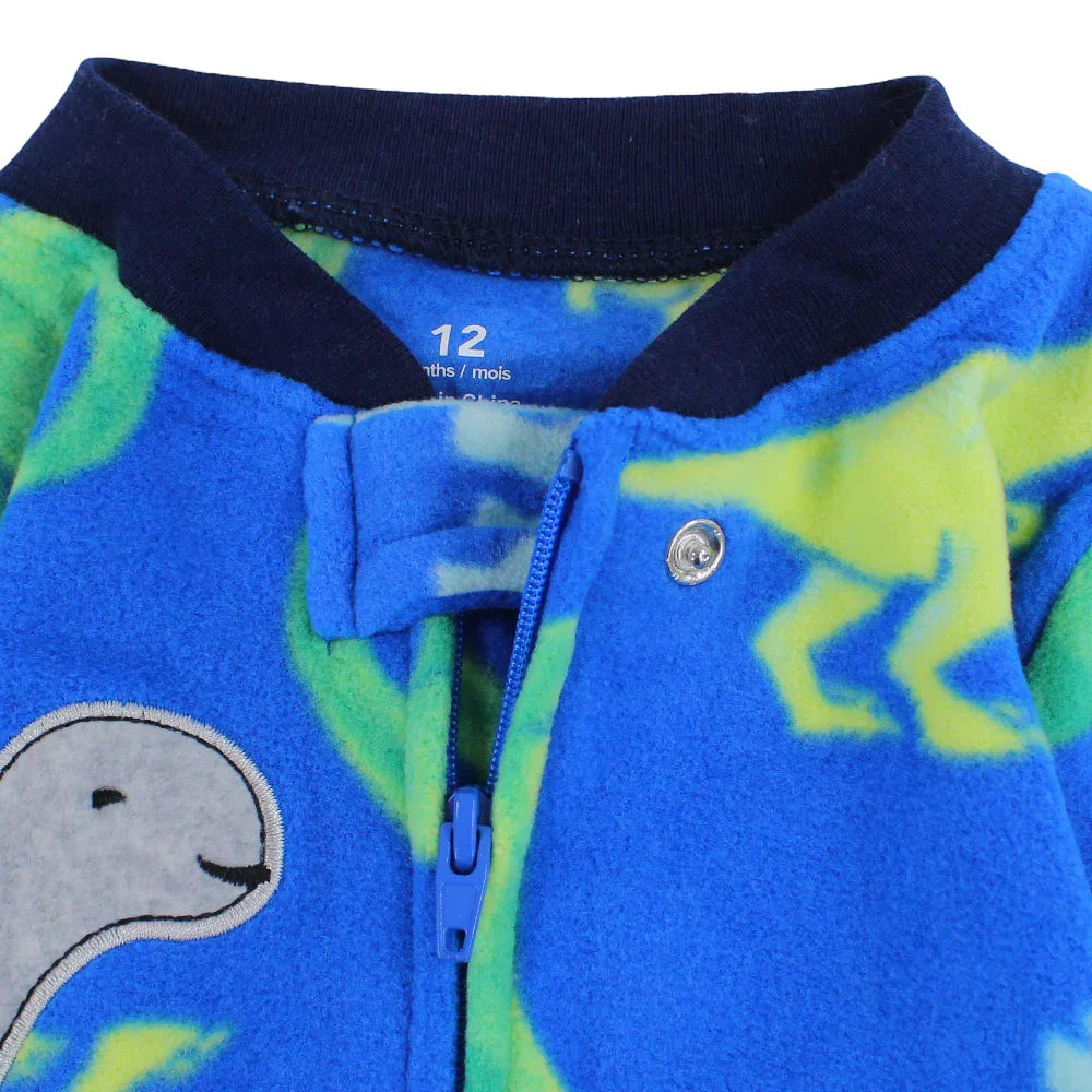 Baby Boys Fleeced Footless Onesie – Blue with Dinos Print