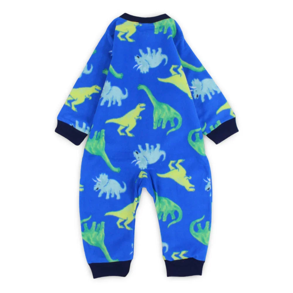 Baby Boys Fleeced Footless Onesie – Blue with Dinos Print