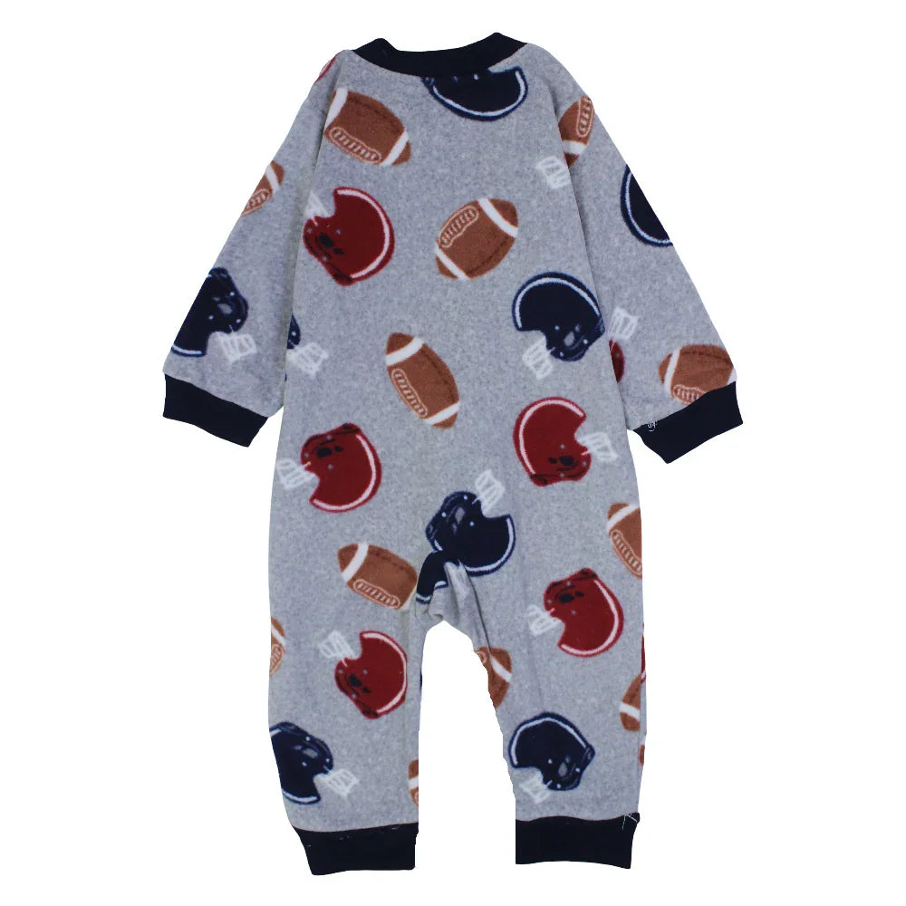 Baby Boys Cotton Footless Onesie – Grey with American Football Design