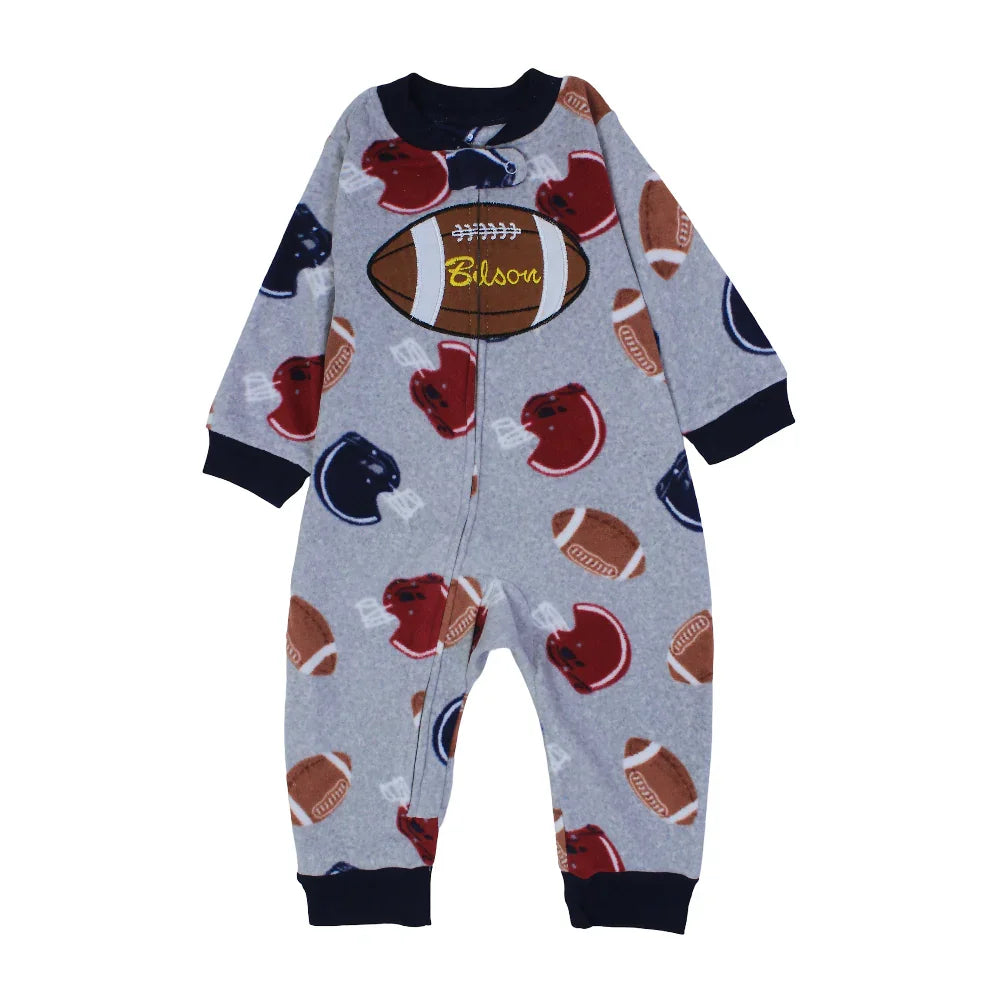Baby Boys Cotton Footless Onesie – Grey with American Football Design