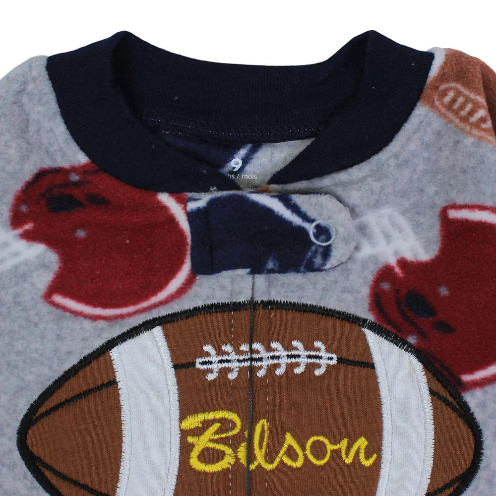 Baby Boys Cotton Footless Onesie – Grey with American Football Design