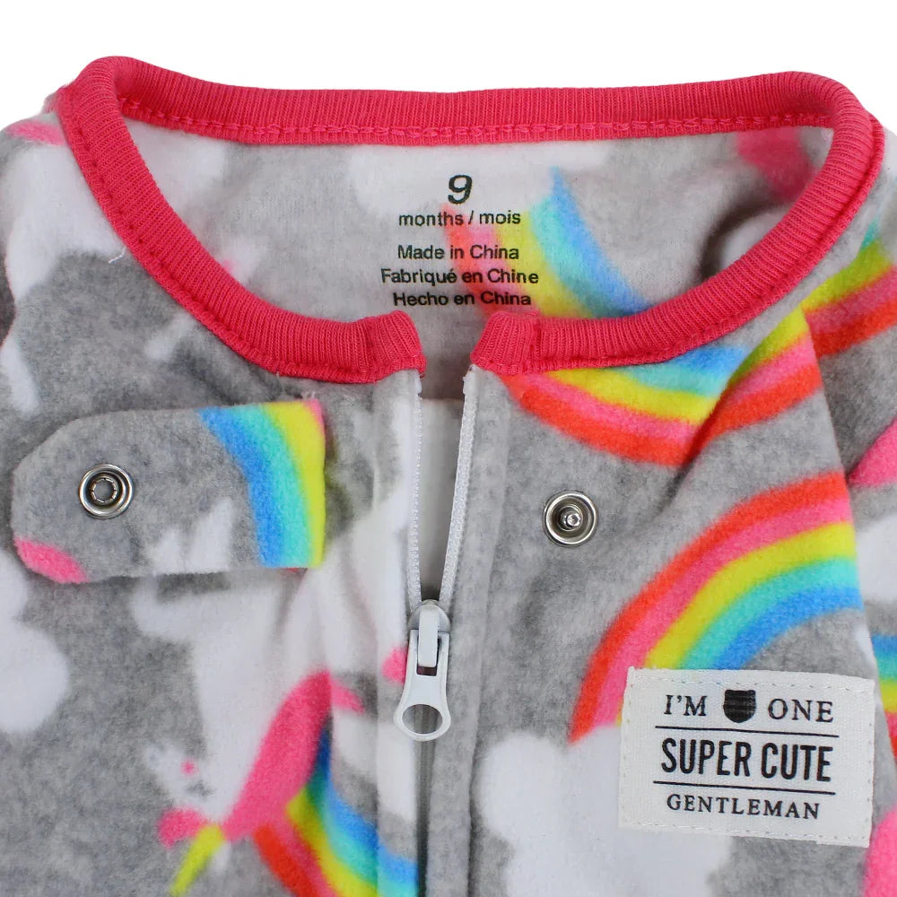 Baby Girls Fleeced Footless Onesie – Grey with Unicorn Print