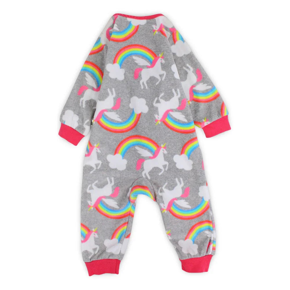 Baby Girls Fleeced Footless Onesie – Grey with Unicorn Print
