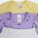 Baby Girls Cotton 3-Piece Outfit Set – Purple with Mouse Print