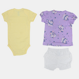 Baby Girls Cotton 3-Piece Outfit Set – Purple with Mouse Print