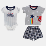 Baby Boys Cotton 3-Piece Outfit Set – Grey with Stars Design