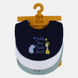 Baby Boys' Cotton Bibs – Pack of 3 – "Elephant & Giraffe"