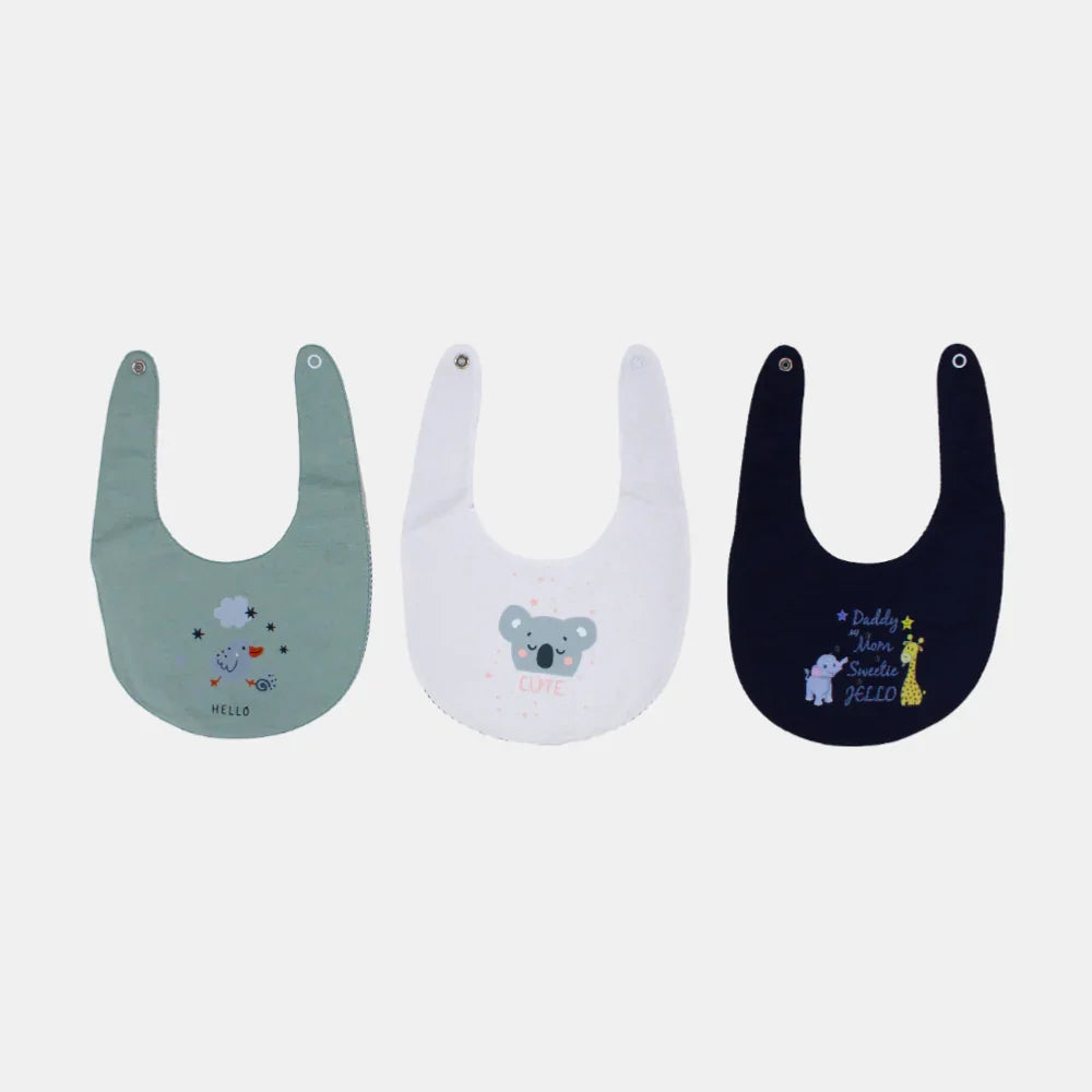 Pack of 3 – Baby Boys' Cotton Bibs "Elephant & Giraffe"