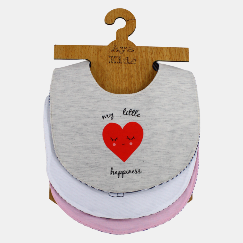 Baby Girls Cotton Bibs – Pack of 3 – "My Little Happiness"
