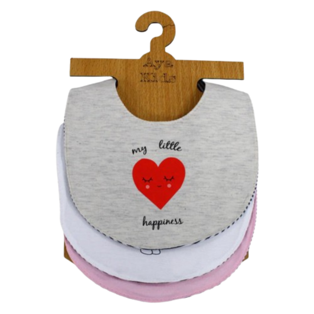 Pack of 3 – Baby Girls Cotton Bibs "My Little Happiness"