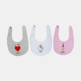 Baby Girls' Cotton Bibs – Pack of 3 – "My Little Happiness"