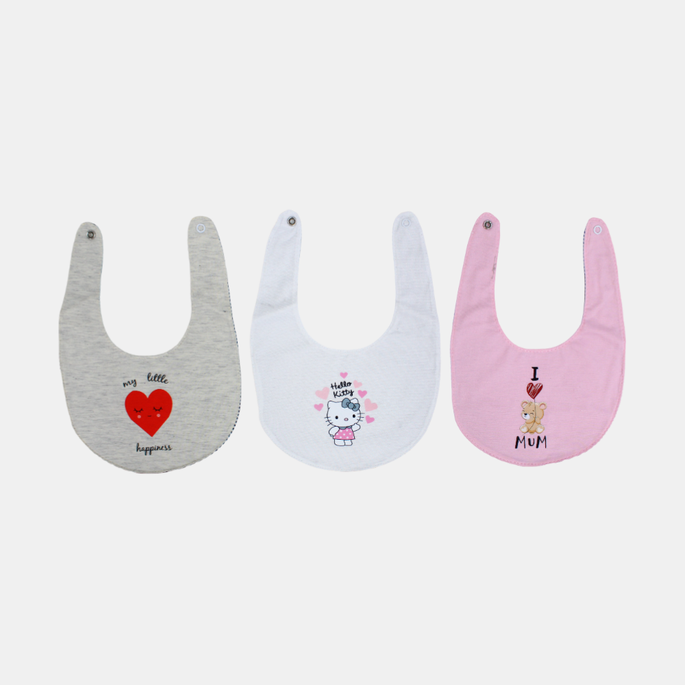 Baby Girls Cotton Bibs – Pack of 3 – "My Little Happiness"