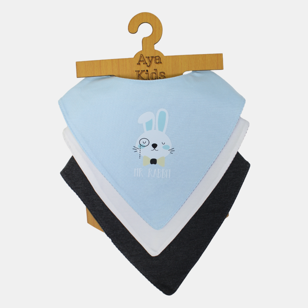 Unisex Baby Cotton Bib Set – "Mr. Rabbit" (Pack of 3, Scarf Style)