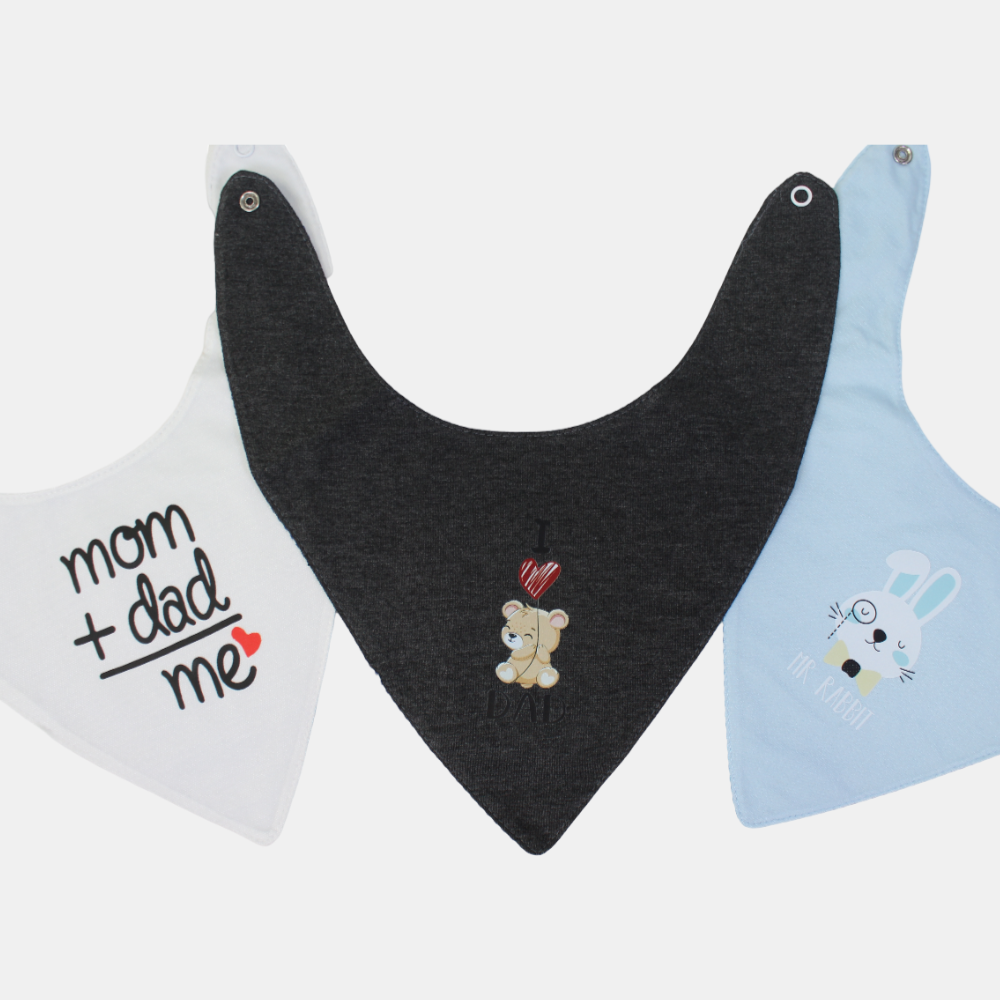 Unisex Baby Cotton Bib Set – "Mr. Rabbit" (Pack of 3, Scarf Style)