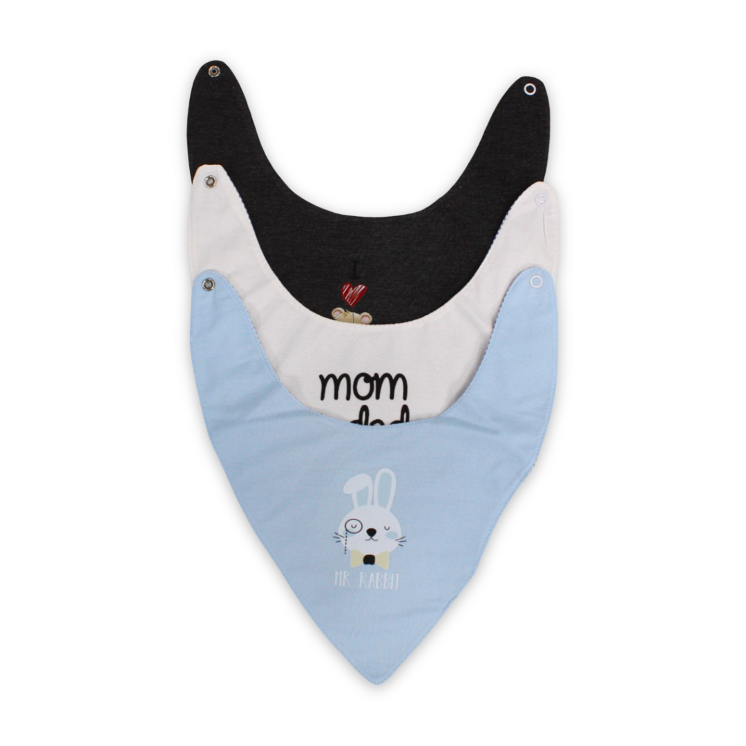 Cotton Baby Bib with "Mr. Rabbit Scarf Style" Print – (Pack Of 3)