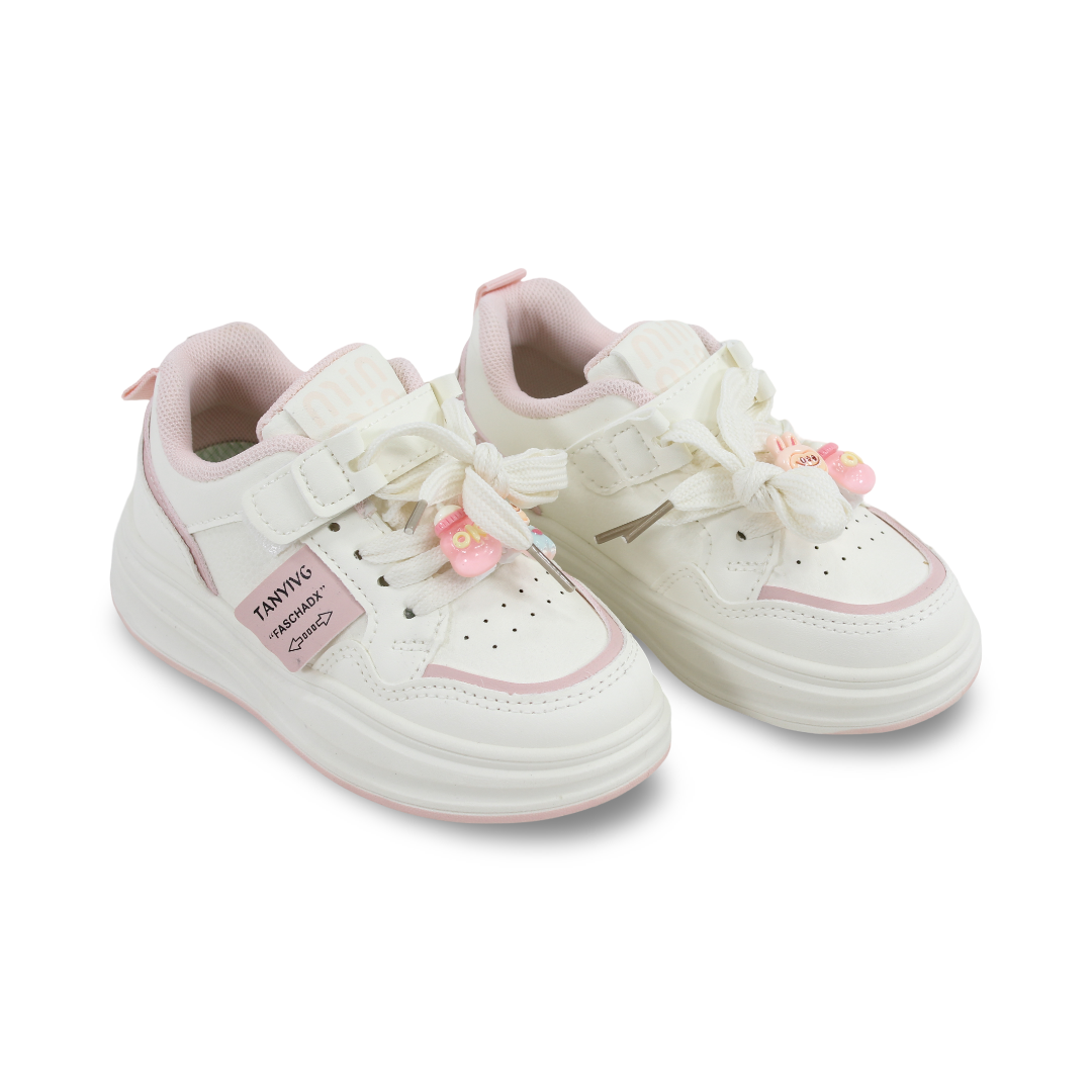 Girls Leather Sneakers – Pink & White - Clothing - Cherries