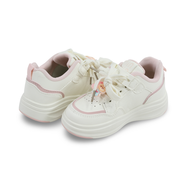 Girls Leather Sneakers – Pink & White