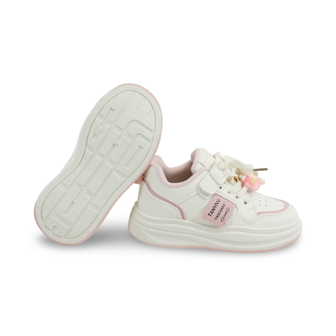 Girls Leather Sneakers – Pink & White