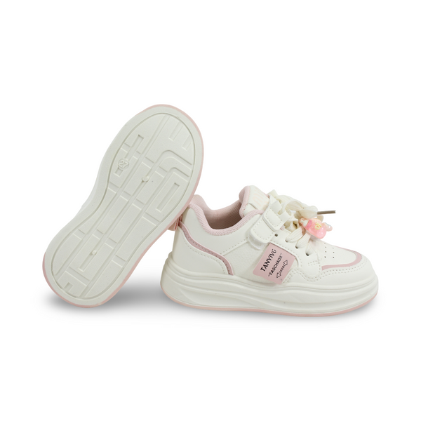 Girls Leather Sneakers – Pink & White
