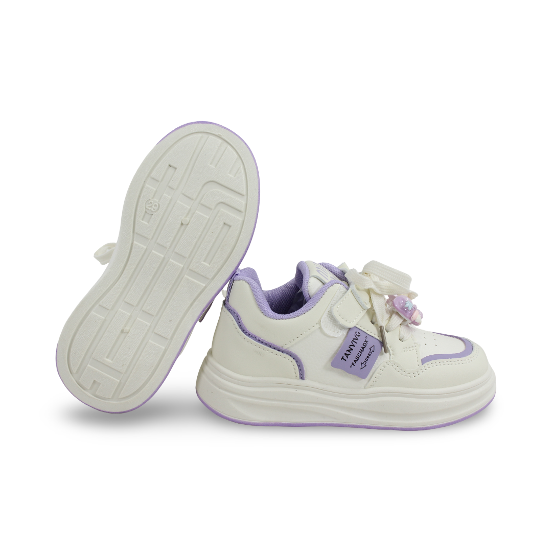 Girls Leather Sneakers – Purple & White