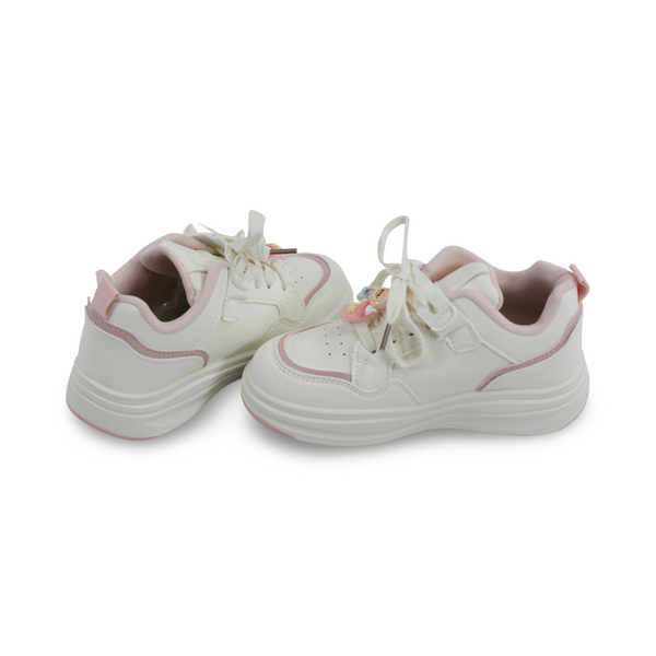 Girls Leather Sneakers – Pink & White