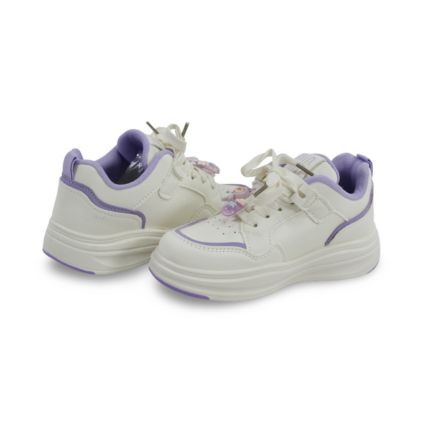 Girls Leather Sneakers – Purple & White
