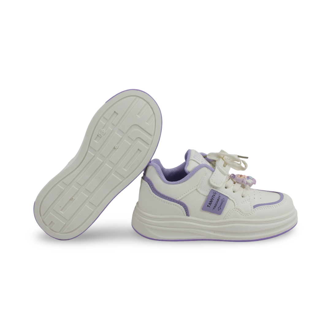 Girls Leather Sneakers – Purple & White