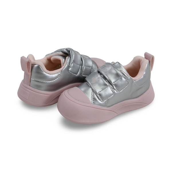 Baby Girls Leather Sneakers – Silver Panda