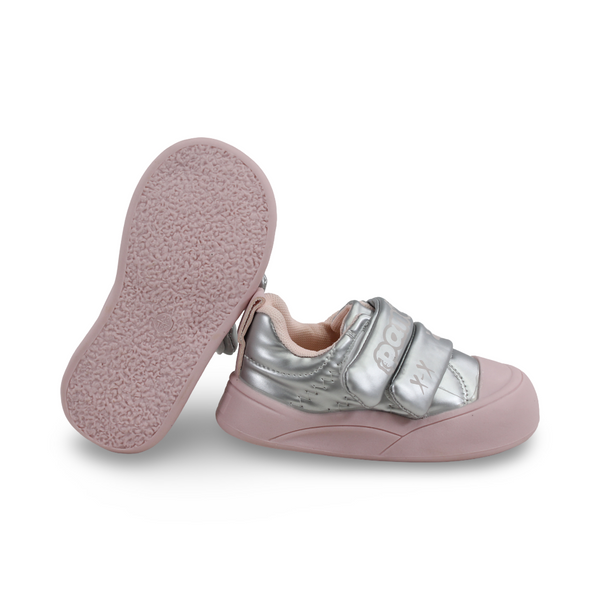 Baby Girls Leather Sneakers – Silver Panda