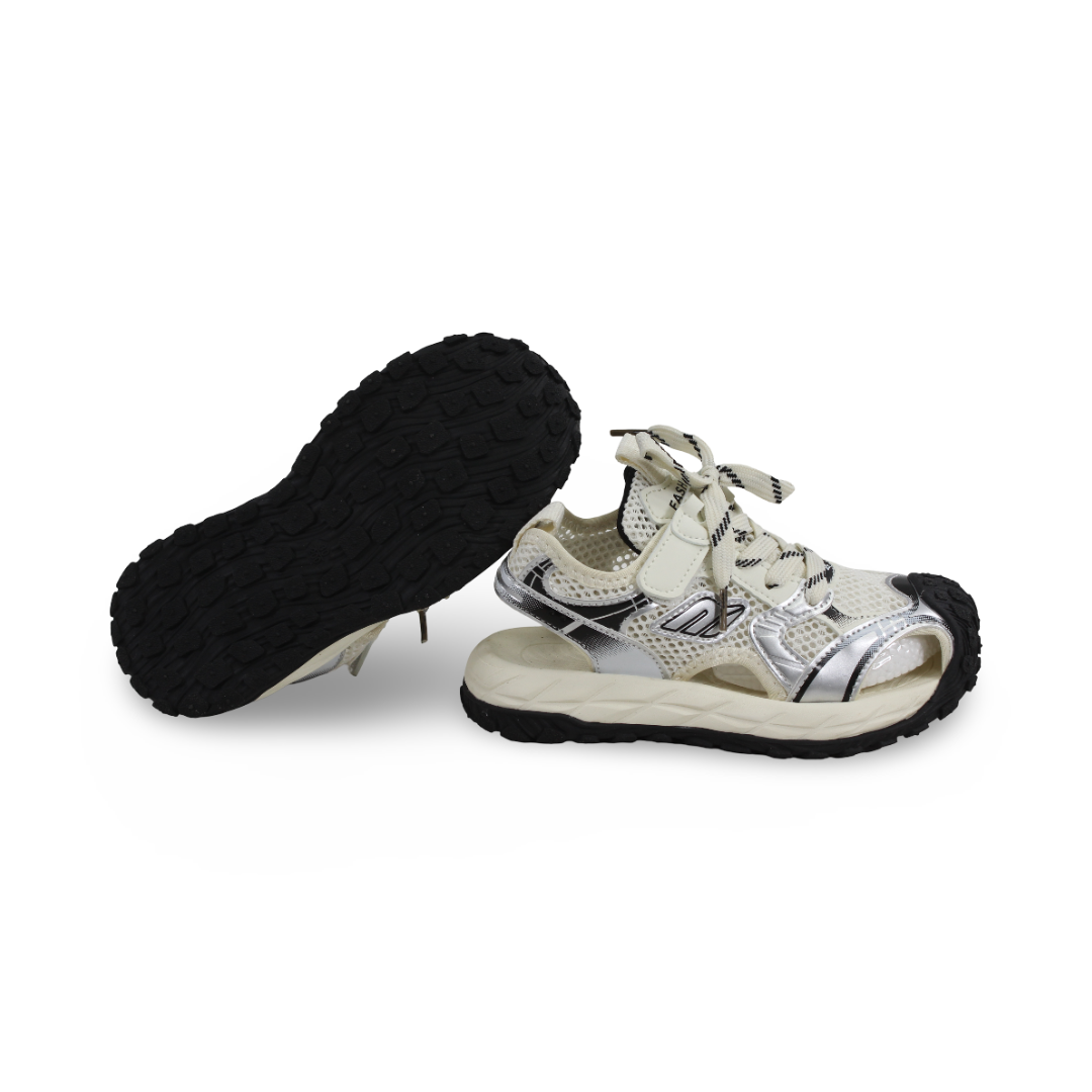 Unisex Kids Leather Sandal – Black & Off-White