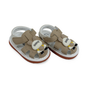 Unisex Baby Leather Sandal – Beige with "HAPE!" Design