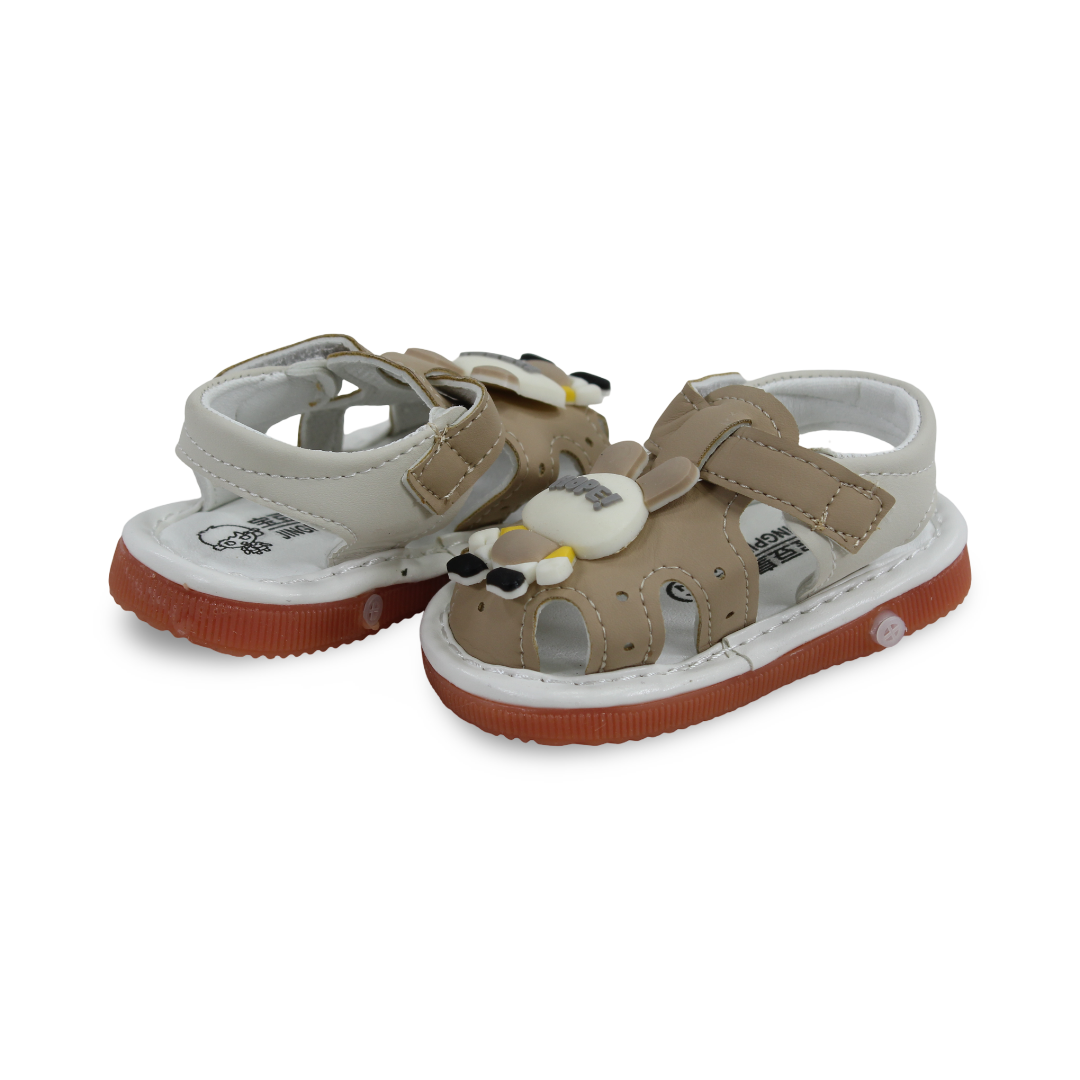 Unisex Baby Leather Sandal – Beige with "HAPE!" Design