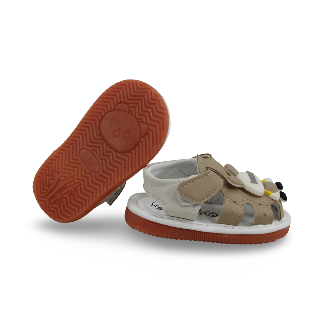 Unisex Baby Leather Sandal – Beige with "HAPE!" Design
