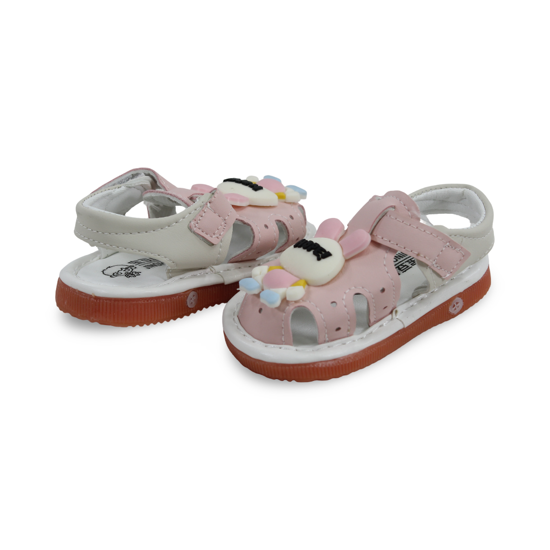 Baby Girls Leather Sandal – Pink with "HAPE!" Design