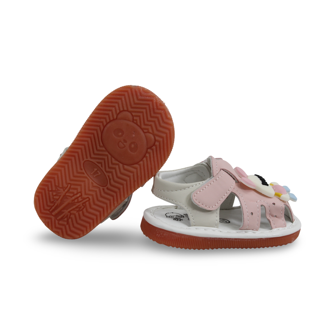 Baby Girls Leather Sandal – Pink with "HAPE!" Design