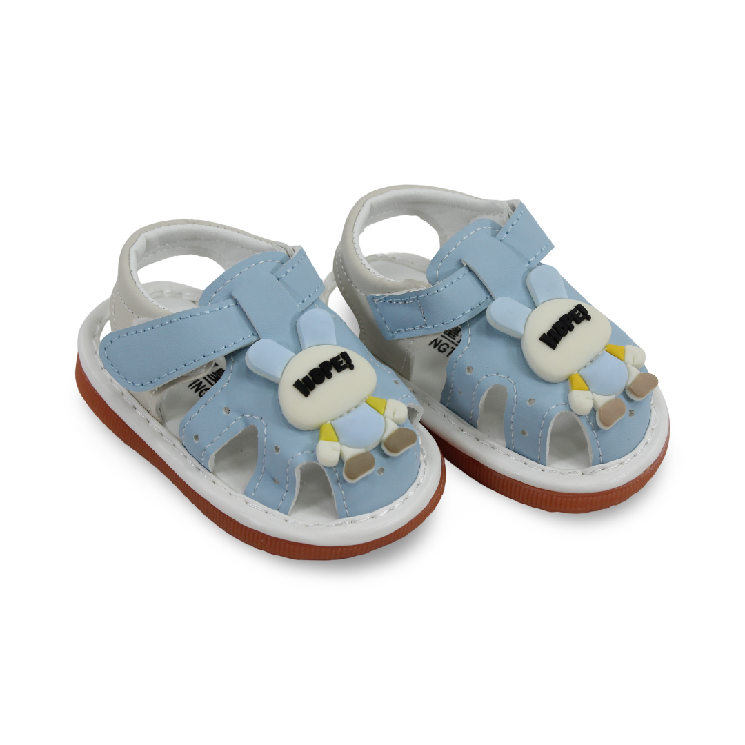 Unisex Baby Leather Sandal – Baby Blue with "HAPE!" Design