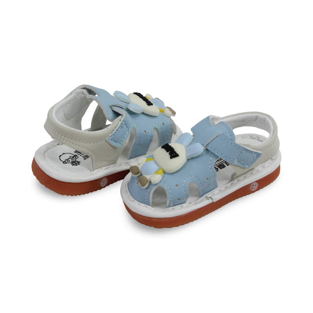 Unisex Baby Leather Sandal – Baby Blue with "HAPE!" Design