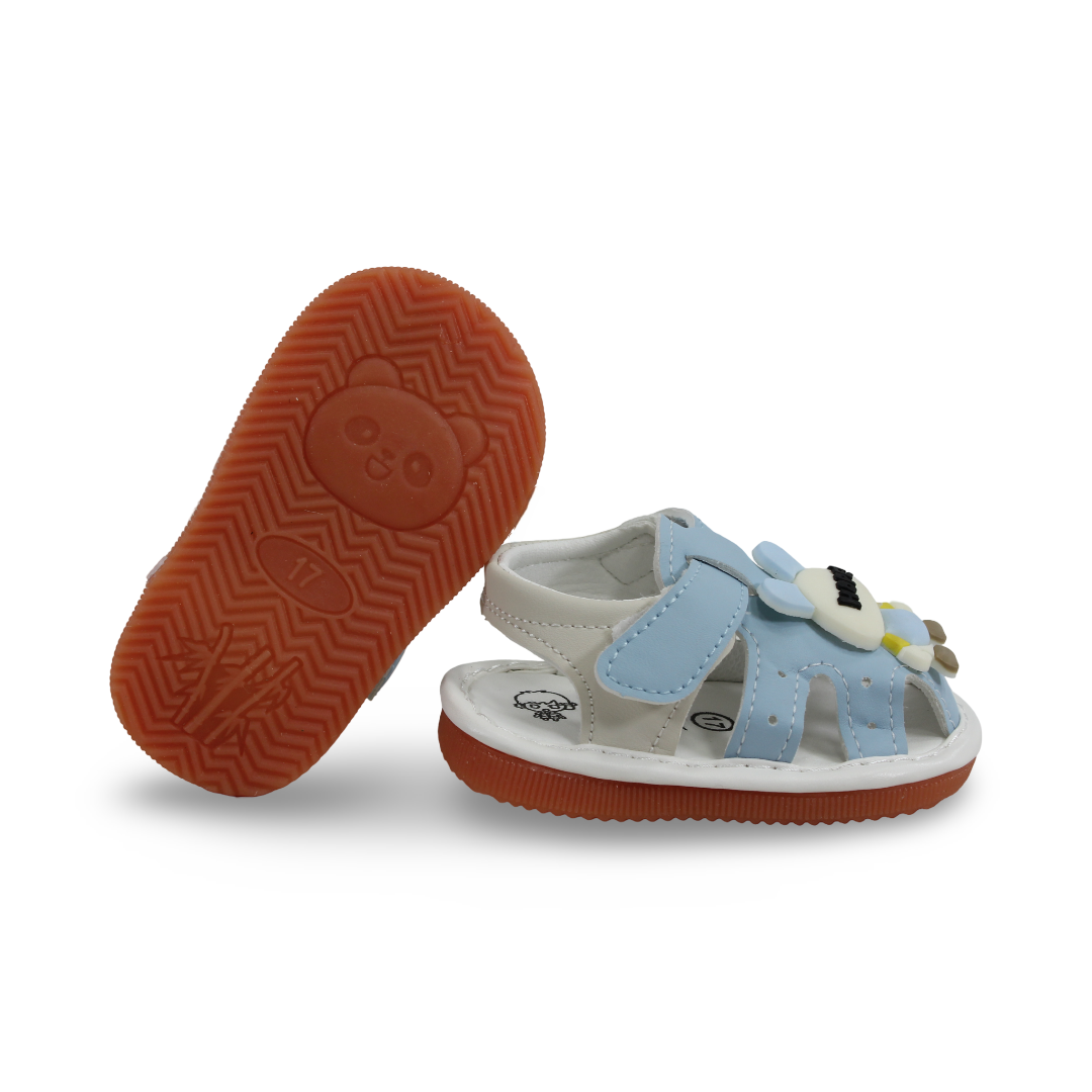 Unisex Baby Leather Sandal – Baby Blue with "HAPE!" Design