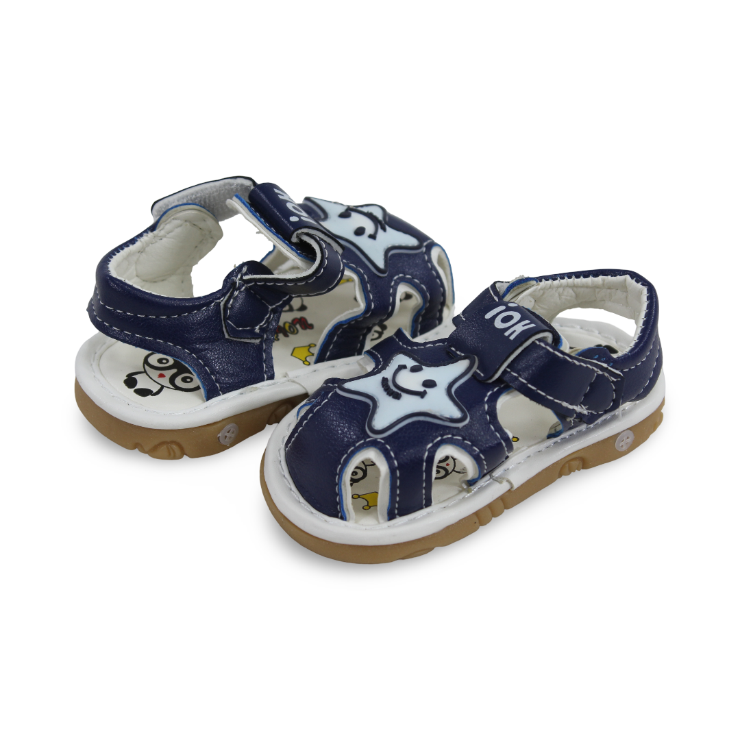 Unisex Baby Leather Sandal – Blue with Star Print