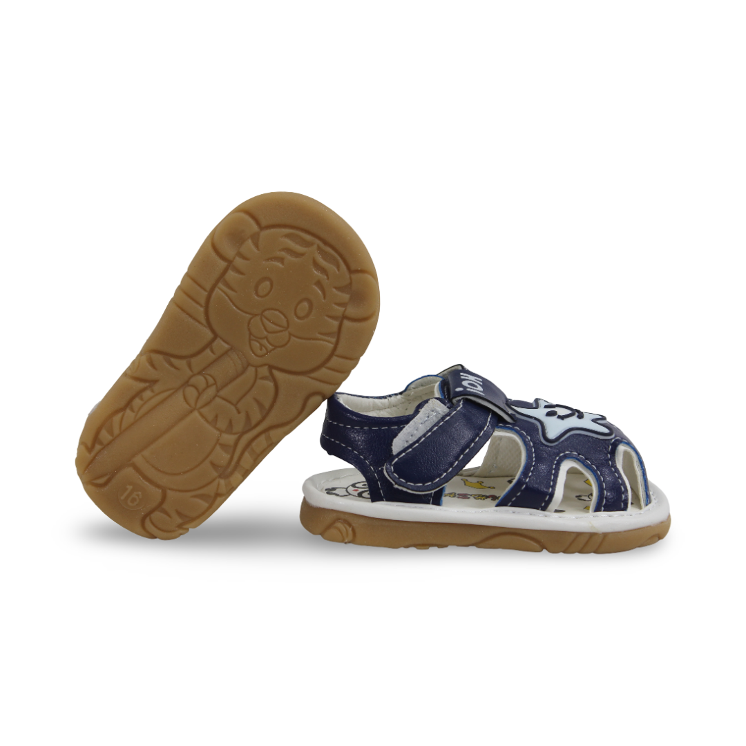 Unisex Baby Leather Sandal – Blue with Star Print