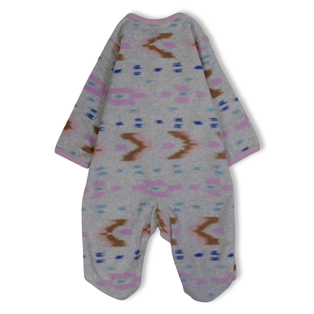 Baby Girls Fleeced Baby Footie – Grey with Heart Embroidery