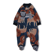 Baby Boys Fleeced Baby Footie – Blue with Lion Embroidery