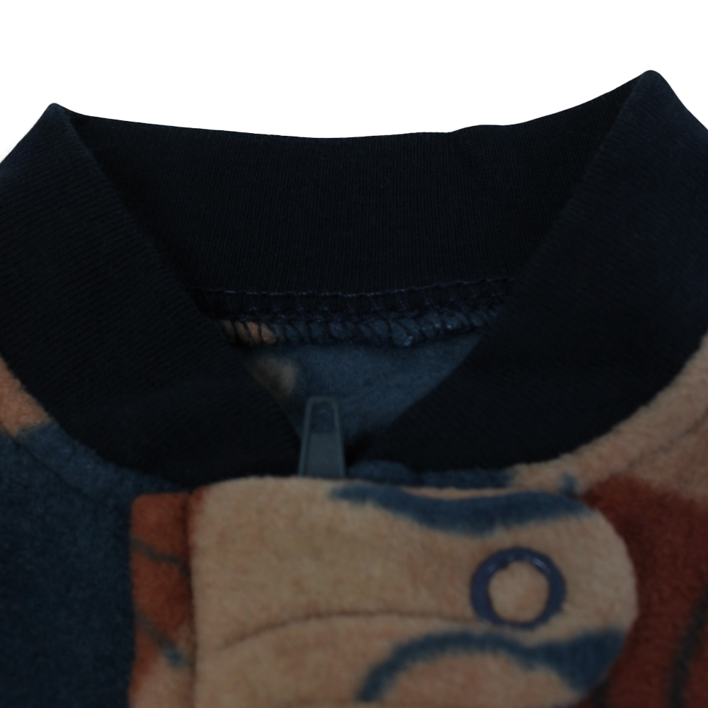 Baby Boys Fleeced Baby Footie – Blue with Lion Embroidery