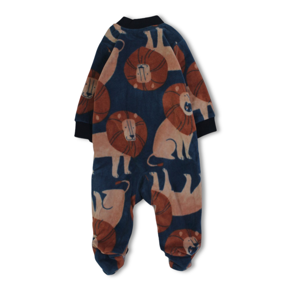 Baby Boys Fleeced Baby Footie – Blue with Lion Embroidery