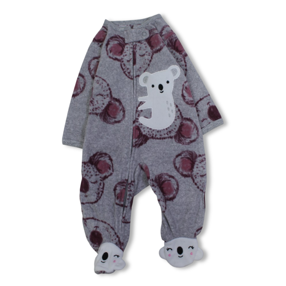 Baby Boys Fleeced Baby Footie – Grey with Koala Embroidery