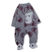 Baby Boys Fleeced Baby Footie – Grey with Koala Embroidery