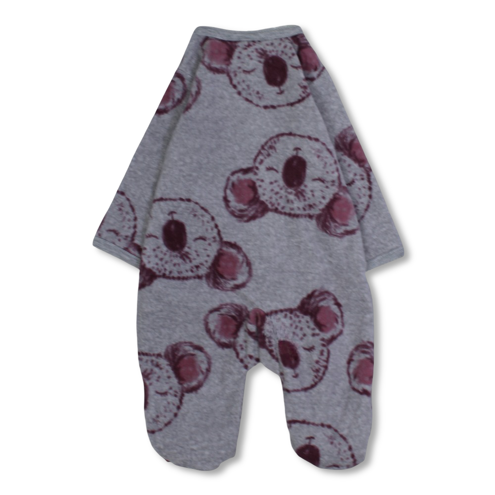 Baby Boys Fleeced Baby Footie – Grey with Koala Embroidery